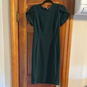 Calvin Klein Green Sheath Midi Dress Crew Neck Cap Sleeve